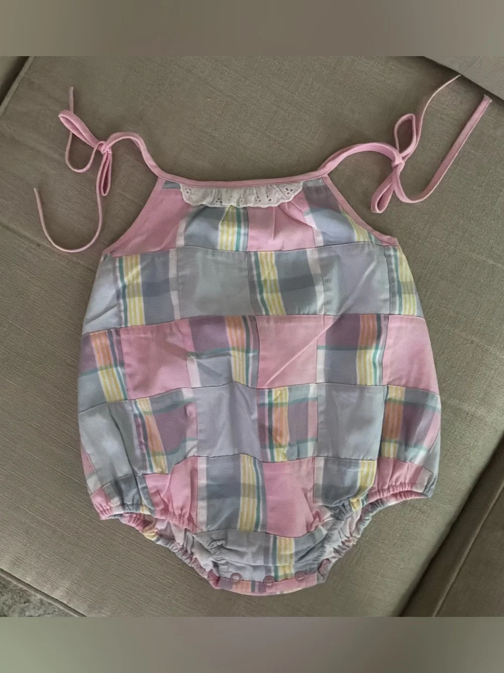 The Beaufort Bonnet Company Pastel Plaid Pink Bubble Romper